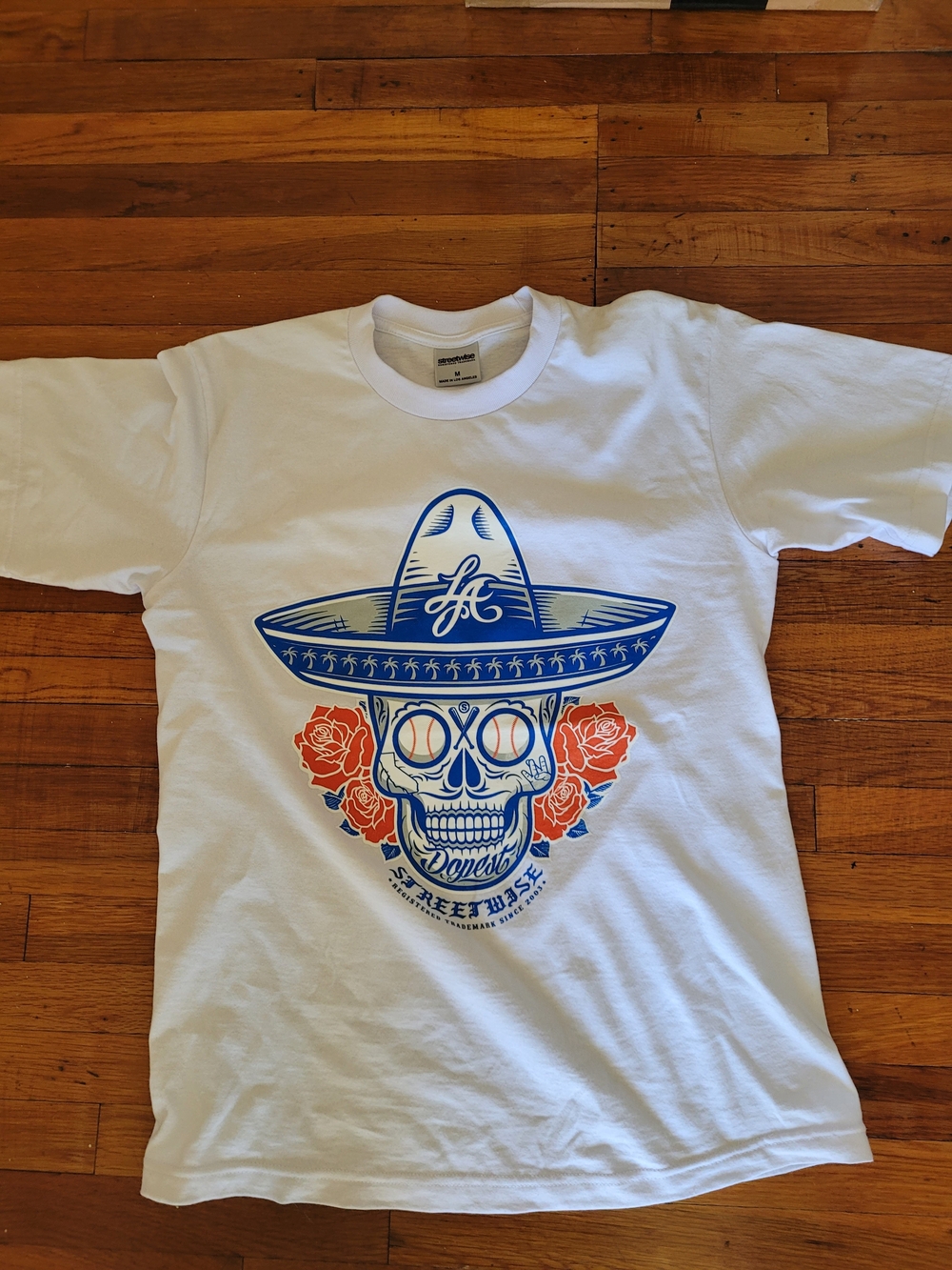 Streetwise Dopest Charro T-Shirt Men's White Short Sleeve Tee LA Dodgers Medium